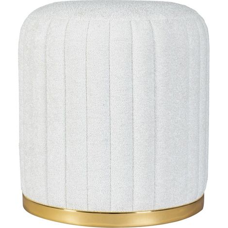 Pouf Doric bianco e oro in tessuto con base metallica (1/3)
