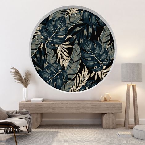 Stickers Trompe l'oeil Arche ronde - Feuilles tropicales - Diamètre 30 cm (1/4)