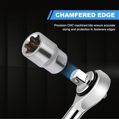 Torx Socket Set Female 1/4 Inch 3/8 Inch 1/2 Inch E Torx Profile Socket E4, E5, E6, E7, E8, E10, E11, E12, E14, E16, E18, E20, E22, E24 with Blue Box (1/2)