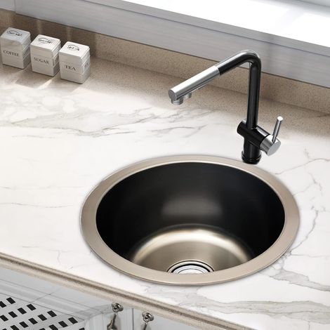 Spülbecken Edelstahl Runde Spüle Einzelbecken Einbauspüle Küchenspüle Waschbecken Küchenarmatur 36  36  18cm für Badezimmer(Wasserhahn nicht enthalten)