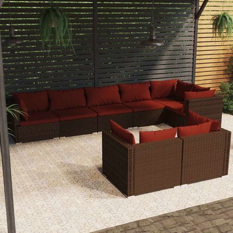 Salon de jardin 8 pcs Ensemble Table et Chaise de Jardin - avec coussins Marron Résine tressée BV285887 - BonneVie (1/5)