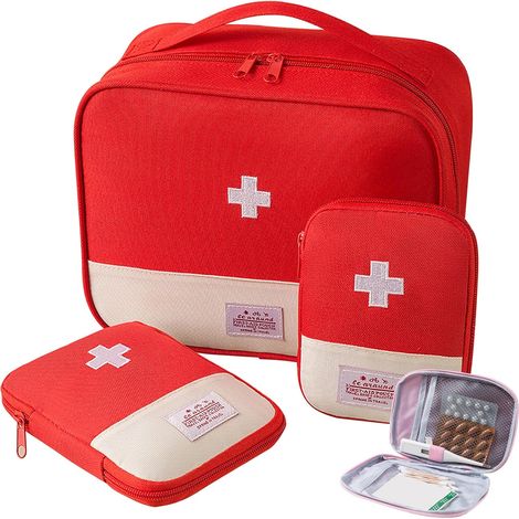 3 Pièces Trousse Secours Vide Étanche Portable Voyage Rouge Matériau étanche durable - Trousse secours résistante à l'eau pour camping, randonnée, sports extérieurs et urgences (1/5)