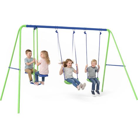 Portique de balançoires, structure extérieure avec 2 balançoires, bascule, balançoire pour enfants avec cadre en métal, vert (1/5)