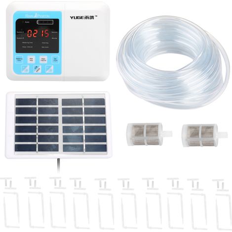 Arroseur automatique solaire, Système d'irrigation goutte-à-goutte pour plantes en pot, minuterie programmable, pompe haute pression 5m, batterie lithium rechargeable, étanche (1/5)