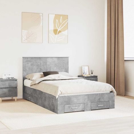 Estructura de cama con cajón Gris Concreto 135 x 190 cm