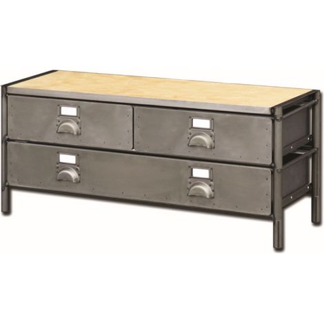 Techman - Meuble de rangement TELE précomposé plateau acier/bois 3 tiroirs