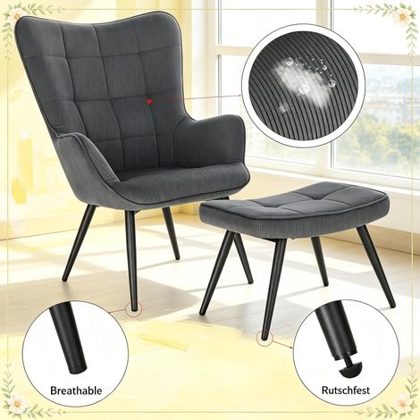 Fauteuil relax et repose-pieds design, ensemble de salon élégant, assise moelleuse avec pouf assorti (chaise + tabouret uniquement) (1/5)
