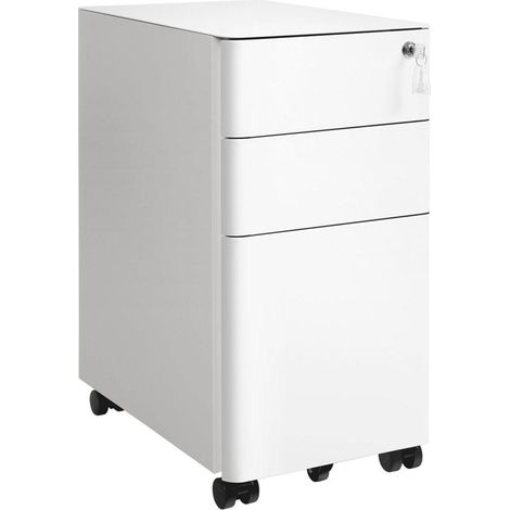 Cajonera de oficina armario de almacenamiento móvil con ruedas y cerradura para documentos y carpetas colgantes con 3 cajones blanco 120001476 (1/4)