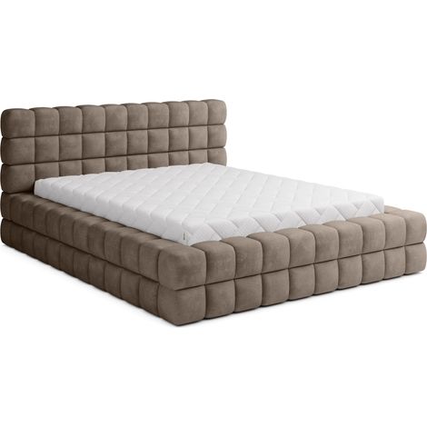 Lit avec coffre de rangement Kaizer prestige – Revêtement tissu capitonné-Marron clair-160x200 (1/5)