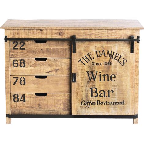 Buffet 1 porte et 4 tiroirs 116x40x85 cm en bois de manguier - MANGORA