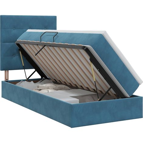 Maison Exclusive - Letto con contenitore e materasso Blu Scuro 90 x 190 cm Velluto (1/5)