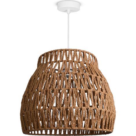 Paco Home Pendellampe LED Hängeleuchte Wohnzimmer Schlafzimmer Esszimmer Schirm Papier E27 Pendelleuchte - Weiß, Natur (Ø35cm)