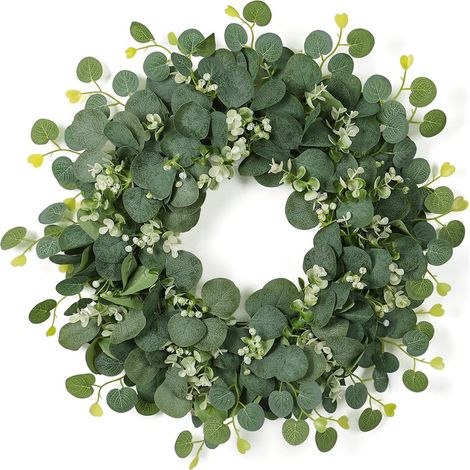 Couronne eucalyptus artificiel 45 cm décoration murale et porte, style naturel réaliste pour maison entrée usage toute saison intérieur extérieur (1/5)