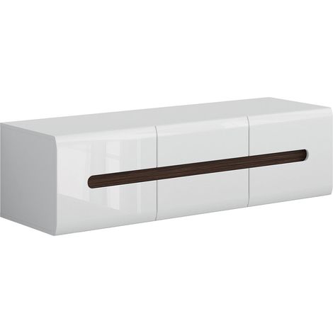 Meuble TV 2 portes 2 tiroirs 150 cm Darrel Blanc laqué et Bois (1/5)