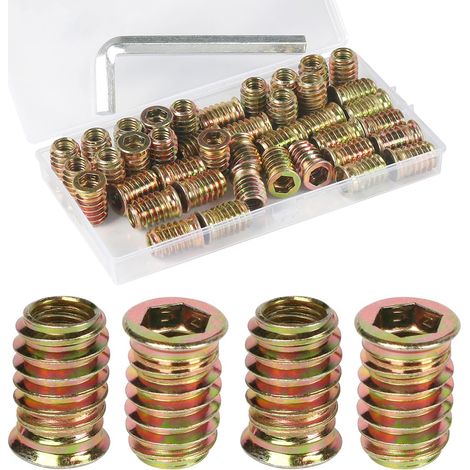 Insert Fileté Bois M8 x 15mm, 40 Pièces Insert à Vis, Écrous à Visser, Inserts D'écrou Borgne Ecrou Hexagonal, Douille Filetée Visser Metal Zinc Intérieur Manchons, pour Meubles en Bois (1/5)