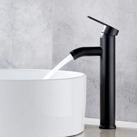 Robinet noir mat en cuivre – Mitigeur lavabo à levier – Résistant aux rayures et à la corrosion – Installation facile – Hauteur 29,5 cm (1/3)