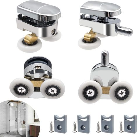 Houhence – Rouleau de porte de douche – Lot de 4 roulettes doubles – Diamètre 23mm – Résistant à l'eau – Pour verre 4-6mm (1/5)