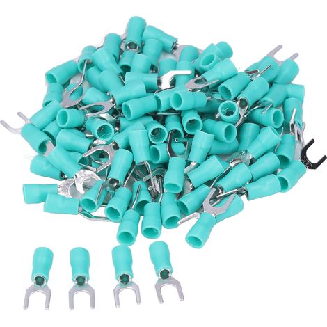 Lot de 100 cosses à fourche isolées, connecteurs de câble en U, sertissage SV2-5, vert, pour câbles 16-14 AWG (1/5)