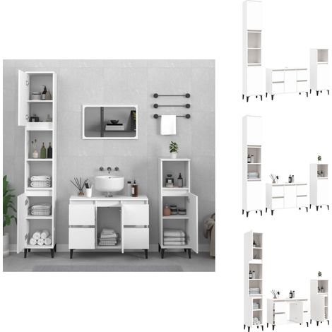 3-tlg. Badmöbel-Set Weiß Holzwerkstoff - Badmöbel-Set - Badezimmermöbel - Waschtischschrank - Spiegelschrank - Handtuchhalter (1/5)