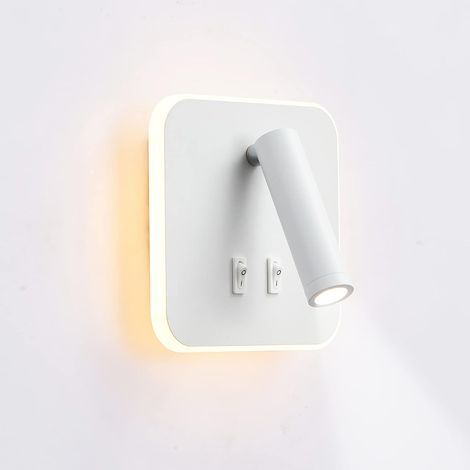 LED bedside lamp, indoor wall light for hotel, bedside lamp, hallway with switch, white, 3W+10W (square) (1/5)