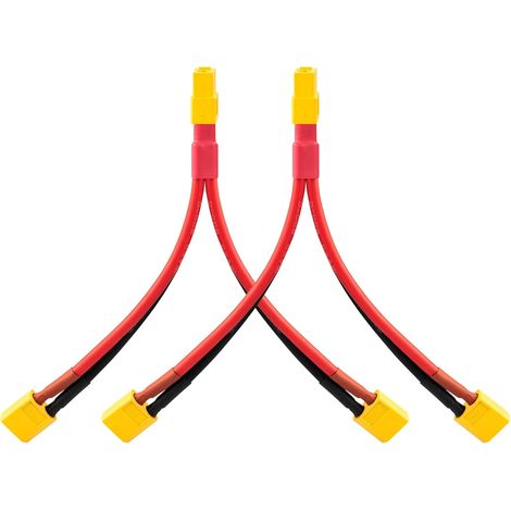 Connecteur de batterie parallèle 1 femelle vers 2 mâles Câble répartiteur de type Y Calibre du fil : 12 AWG en silicone Longueur du câble : 12 cm (1/5)