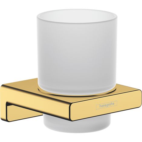 Hansgrohe AddStoris - Vaso para cepillos de dientes con soporte, cristal mate/aspecto de oro pulido 41749990