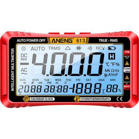 Multimetro digitale intelligente a 4000 conteggi con calendario perpetuo, termometro, misurazione di corrente AC/DC, tensione, resistenza e capacità. (1/5)