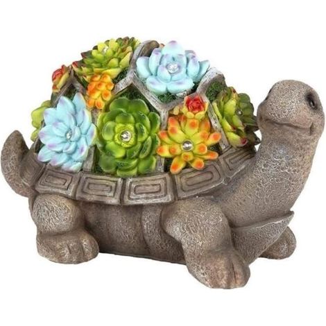 Ornement de jardin solaire Statue de tortue avec LED Succulent Plant Artisanat Artistique Décoration Sculpture pour extérieur Jard (1/4)