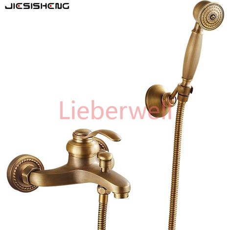 Ensemble de douche simple en laiton Antique, sans pulvérisation aérienne, pomme de douche à main, robinet de baignoire mural pour la maison (1/5)