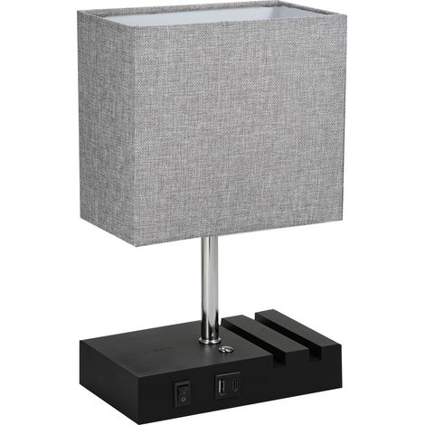 Lampe de chevet tactile Neoglint avec chargeur sans fil 10W et ports USB, abat-jour en tissu gris, éclairage LED blanc chaud dimmable pour bureau (1/5)