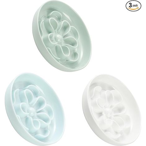Gamelle Chat Mélaminé - Gamelles à Alimentation - Fleurs Labyrinthe - Lot Blanc, Vert et Bleu (1/5)