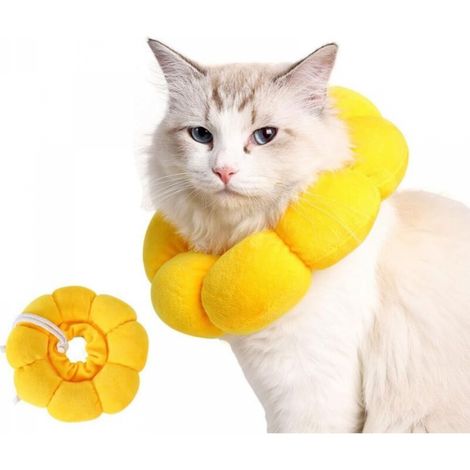 Collier jaune pour chat/chien, taille XS, 18 cm de diamètre, doux, confortable, réglable, protège contre le léchage post-opératoire et les infections. (1/5)