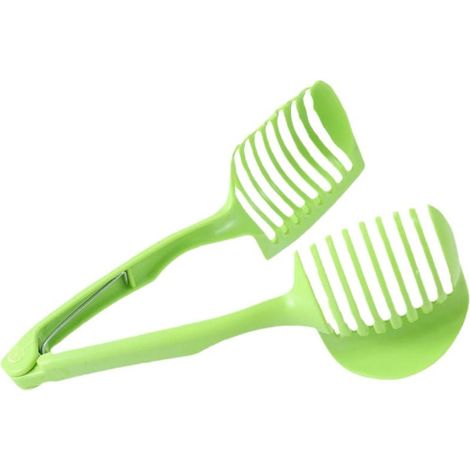 Soporte para cortar limones, herramienta de corte de frutas y verduras de ABS, para tomates, cebollas y huevos, con mangos ergonómicos. (1/4)