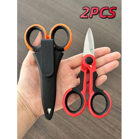 2 ciseaux polyvalents en acier inoxydable, pour couper et dénuder des fils tressés de couleurs multiples, poignée ergonomique – ciseaux pour électriciens, adaptés aux tissus (1/4)