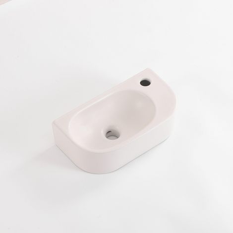 QeramiQ Pure Lavabo pour WC - 40x22x12 cm - lisse - demi-rond - trou de robinet a droite - ceramique - lin (1/3)