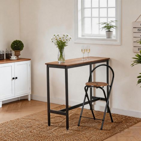 Tabouret de bar pliant avec dossier et repose-pieds, structure métallique intérieur extérieur, 1 pièce
