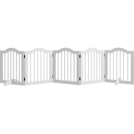 Cancelletto divisorio per cani, 5 pannelli, pieghevole, flessibile, in legno massello/MDF, 254,5 x 29,5 x 61 cm, bianco