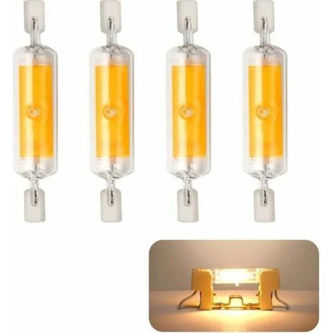 Ampoule LED, lot de 4, R7S LED, 78 mm, intensité variable, 10 W, blanc chaud 3 000 K, COB 800 lm, angle de faisceau de 360 °, équivalent à une ampoule halogène de 80 W. (1/4)