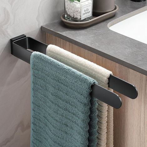 1 - Porte-serviettes - Barre double - Acier inoxydable - Fixation murale stable - Pour salle de bain et cuisine - Noir mat - 39x5,5cm (1/5)
