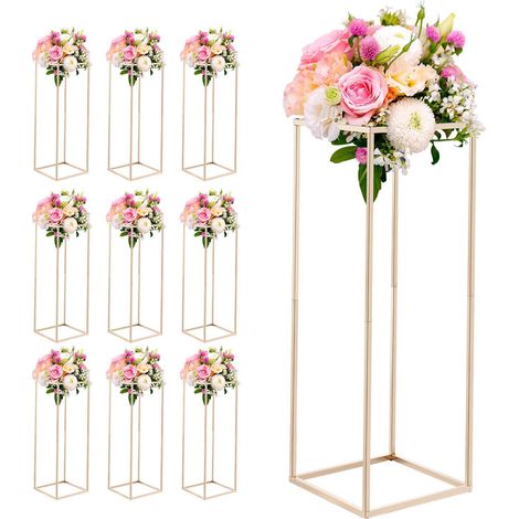 Présentoir à fleurs pour mariage, lot de 10 supports à fleurs en colonne de 80 cm, supports floraux avec vis dissimulées, présentoir cubique rectangulaire pour mariage, fête, anniversaire, décoration (1/5)