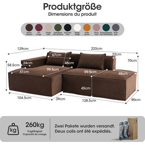Canapé textile économique 235 cm, 2 coussins + trousse – moderne, simple & confortable pour petits salons, appartements et bureaux (1/4)