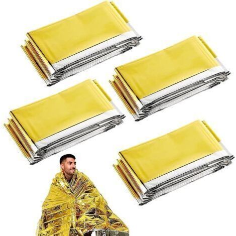 Couverture de survie imperméable x4, couverture de survie portable et chaude pour la randonnée et le camping en extérieur, 160 x 210 cm (1/4)