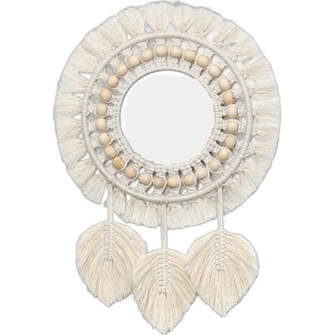 Miroir - miroir bohème/boho - Décoration murale - Miroir mural - 50301cm - beige - fil de coton (1/5)