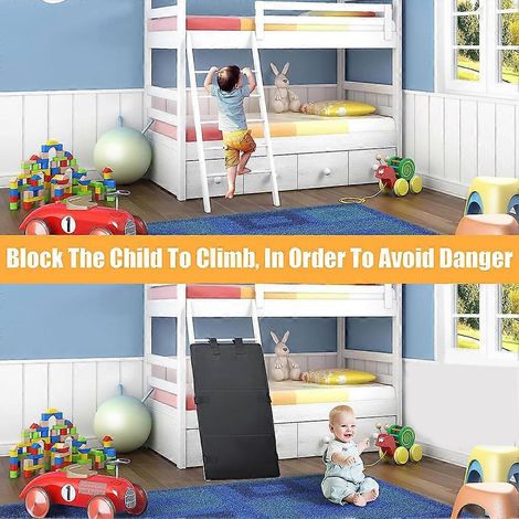 Tapis de sécurité pour échelle de lit superposé double avec housse de protection pliable pour l'échelle et boucles de sécurité pour empêcher les enfants de grimper (noir) (1/5)