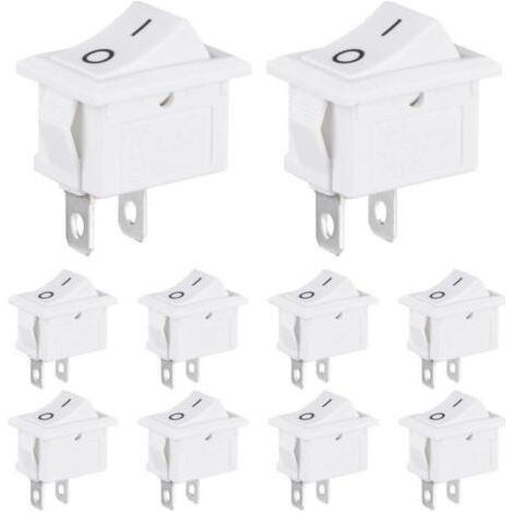Mini Rocker Switch 3A 250VAC 6A 125VAC 10x15MM 2 Pin 2 Position ON/OFF SPST Switch for Boat Auto Home Appliances (10 Pcs White) (1/4)