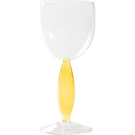 Dorici Set 4 Calici per Vino Bianco in Vetro Borosilicato Soffiato a Mano con Stelo Cavo Colore Giallo Oro ed Estetica Raffinata ed Elegante