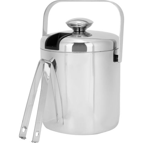 Seau à glace 1300ml en acier inoxydable 304 avec couvercle, passoire et pince pour bar à domicile (1/5)