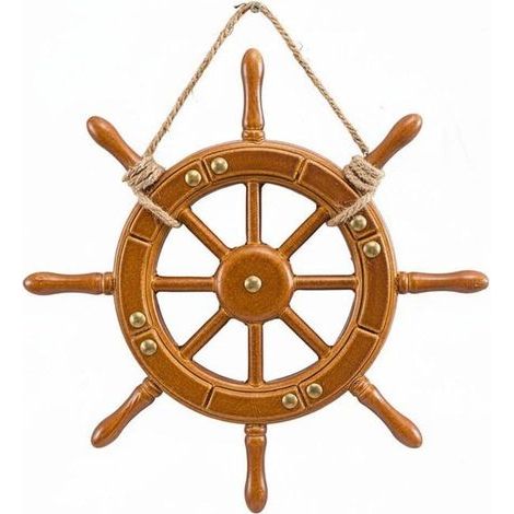 Bar Steering Wheel Décoration Murale Roue de Navire en Bois Artisanat Style Nautique Méditerranéen Fonction Unique pour Maison Chambre Restaurant Taverne Décoration Intérieure, 35CM (1/5)