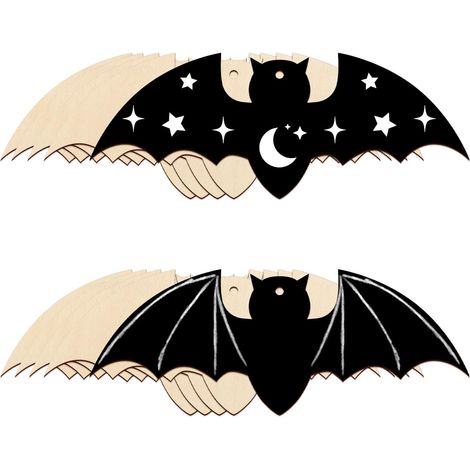 Ornement En Bois - Cercle De Citrouille Et Silhouette De Chauve-Souris - Non Peint - 17,8 cm - Pour Décoration D'Automne Et D'Halloween - 10 Pièces (1/5)
