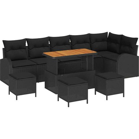 Garden Sofa Set with Cushion with Storage 10 pcs Black vidaXL